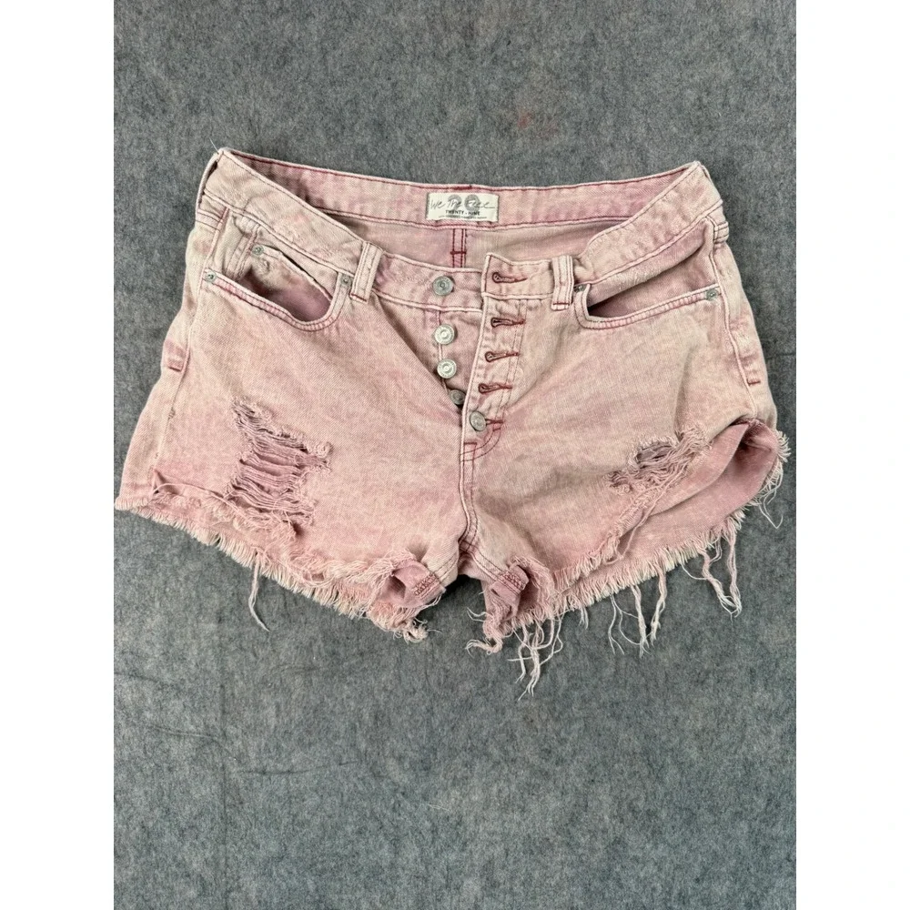 We The Free Free People Pink Acid Wash Distressed Denim Shorts Button‎ Fly 29